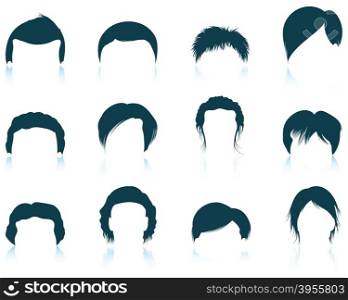 Set of twelve man&rsquo;s hairstyles icons with reflections. Vector illustration.