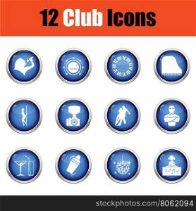Set of twelve Night club icons. Glossy button design. Vector illustration.