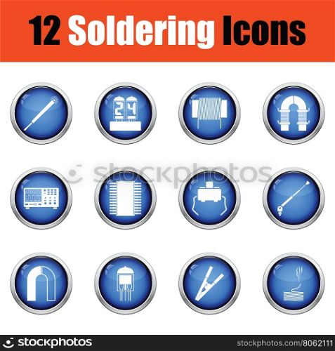 Set of twelve soldering icons. Glossy button design. Vector illustration.