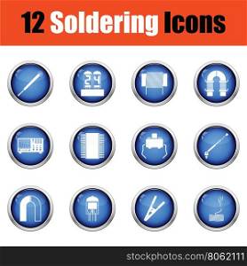 Set of twelve soldering icons. Glossy button design. Vector illustration.