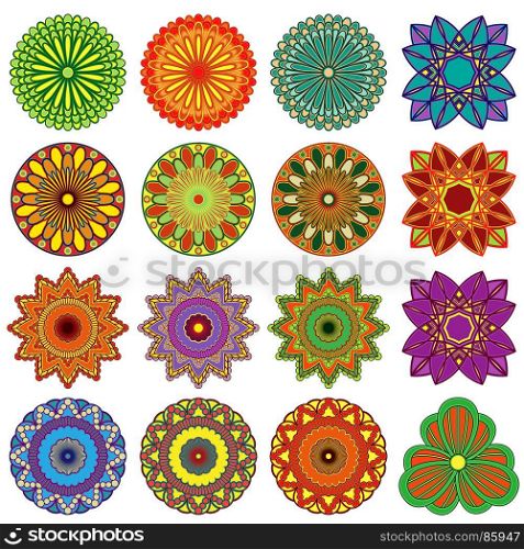 Set of twenty five lace color flowers, vector illustrations isolated on the white background