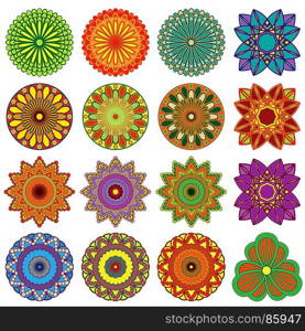 Set of twenty five lace color flowers, vector illustrations isolated on the white background