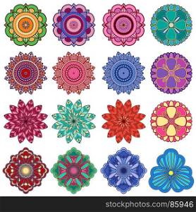 Set of twenty five stylish color flowers, vector illustrations isolated on the white background