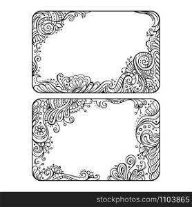 Set of two abstract hand drawn floral decorative vector frames. Set of two floral decorative vector frames