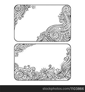 Set of two abstract hand drawn floral decorative vector frames. Set of two floral decorative vector frames
