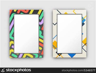 Set of Two Frame Pattern on Vector Illustration. Set of two colorful frame patterns, one is made of diagonal lines making a unity and second includes squares vector illustration isolated on white