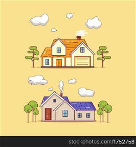 Set of two modern house buildings illustration