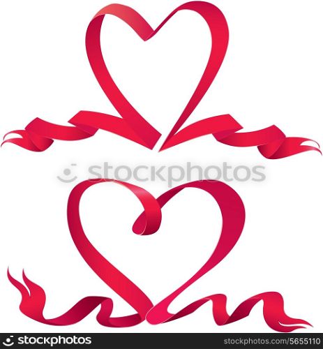 Set of two Red ribbons are made in heart shape.
