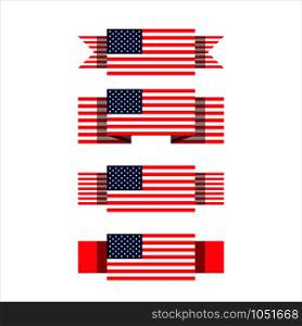 Set of United States flags with different ribbons. Vector illustration