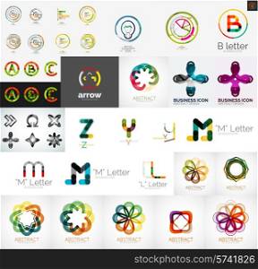 Set of universal company logos and design elements - letters, waves, swirls and concepts