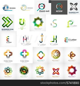 Set of universal company logos and design elements - letters, waves, swirls and concepts