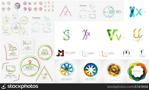 Set of universal company logos and design elements - letters, waves, swirls and concepts