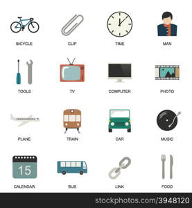 Set of Universal flat icons for Transport, Business and Social media.