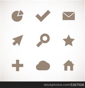 Set of universal icons in brown color