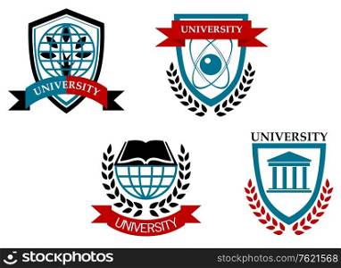 Set of university and education emblems isolated on white background