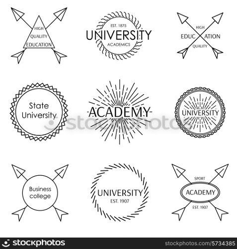 Set of university school academy outline badge label emblem
