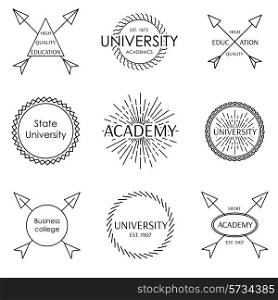 Set of university school academy outline badge label emblem