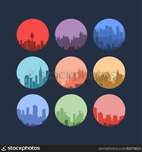 Set of urban landscapes in a flat style. It can be used as decoration for fabrics, wallpaper, pattern for a variety of goods, items or for design and creativity.