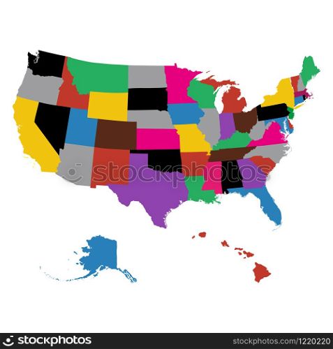 Set of US state maps on a white background. Set of US state maps