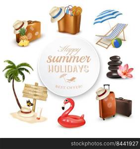 Set of vacation travel related icons. Vector.