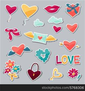 Set of Valentine&#39;s and Wedding stickers, design elements.