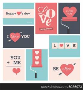 Set of valentine cards, i love you, happy valentine&rsquo;s day.