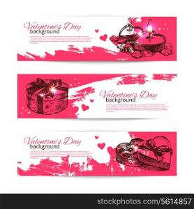 Set of Valentine&rsquo;s Day banners. Hand drawn illustrations