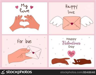 Set of Valentine’s Day greeting cards. Vector illustration.. Set of Valentine’s Day greeting cards. Vector illustration
