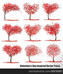 Set of Valentine’s Day Holiday Inspired  Vector Trees.