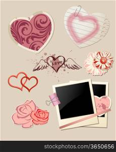 Set of Valentine`s Day scrapbook design elements.