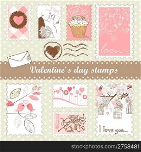 set of valentine`s day stamps