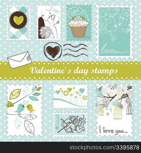 set of valentine`s day stamps