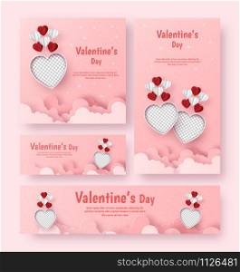 Set of Valentines banner poster card invitation, Blank photo with balloon and copy space, Love and Romance
