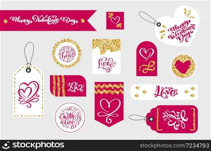 Set of Valentines Day gift tags typographic vector design with illustrations and wishes. Holiday valentine card badges and labels with love theme.. Set of Valentines Day gift tags typographic vector design with illustrations and wishes. Holiday valentine card badges and labels with love theme
