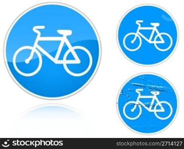 Set of variants a Bicycle path - road sign isolated on white background. Group of as fish-eye, simple and grunge icons for your design. Vector illustration.