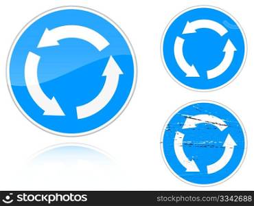 Set of variants a Circular motion - road sign isolated on white background. Group of as fish-eye, simple and grunge icons for your design. Vector illustration.
