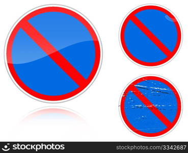 Set of variants a No parking - road sign isolated on white background. Group of as fish-eye, simple and grunge icons for your design. Vector illustration.