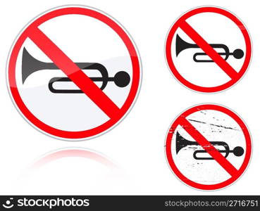 Set of variants a Sound signals is forbidden road sign isolated on white background. Group of as fish-eye, simple and grunge icons for your design. Vector illustration.