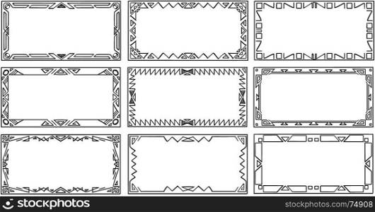 Set of various artistic geometrical ornamental frame label designs.