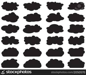 Set of various black clouds on white background