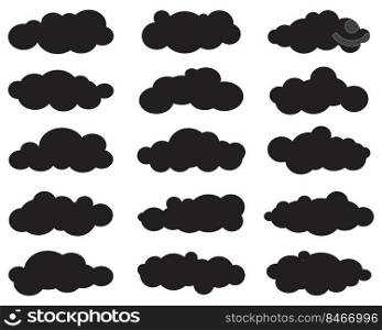 Set of various black clouds on white background 
