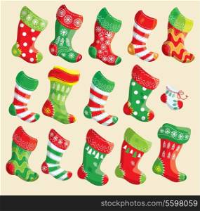 Set of various Christmas stockings. Elements for X-mas and New Year design.