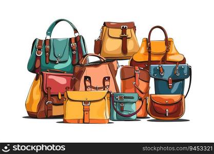 Set of various colorful female bags. Womens handbag. Vector illustration design.