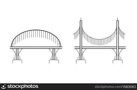 Set of various contour bridges on columns. City communications. The intersection of rivers and ravines. Vector object for icons, logos, signs and your design.. Set of various contour bridges on columns. City communications. The intersection of rivers and ravines. Vector object
