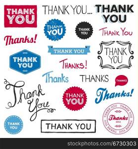 Set of various drawn and rendered Thank You graphics
