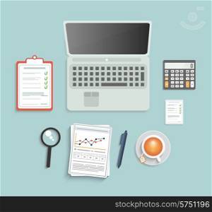 Set of various financial service items, business management symbol, marketing items and office equipment