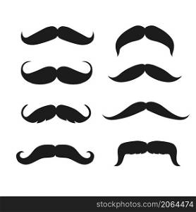 Set of Various Flat mustache Illustration Design Vector, Black mustache Silhouette Collection Template