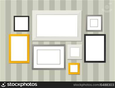 Set of various frames for pictures and photos on wall. Set of various frames for pictures and photos on wall.