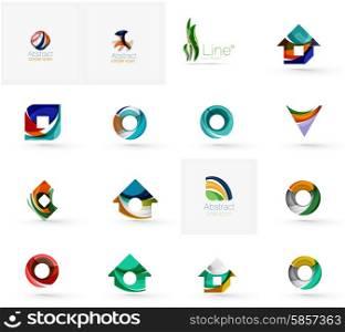 Set of various geometric icons - rectangles triangles squares or circles. Made of swirls and flowing wavy elements. Business, app, web design logo template.