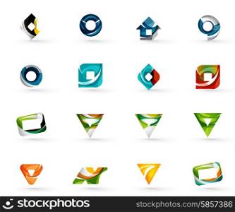 Set of various geometric icons - rectangles triangles squares or circles. Made of swirls and flowing wavy elements. Business, app, web design logo templates.